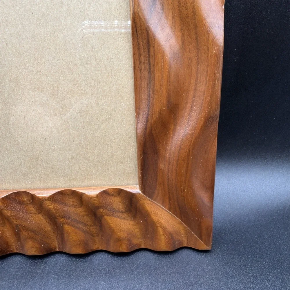 Vintage Teak? Wood Wiggle Wavy Design Photo Picture Frame 8x10 Boho